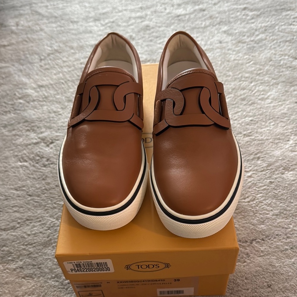 Tod's Woman’s Brown Leather Slip-On Sneakers.  Leather is soft and comfortable!
